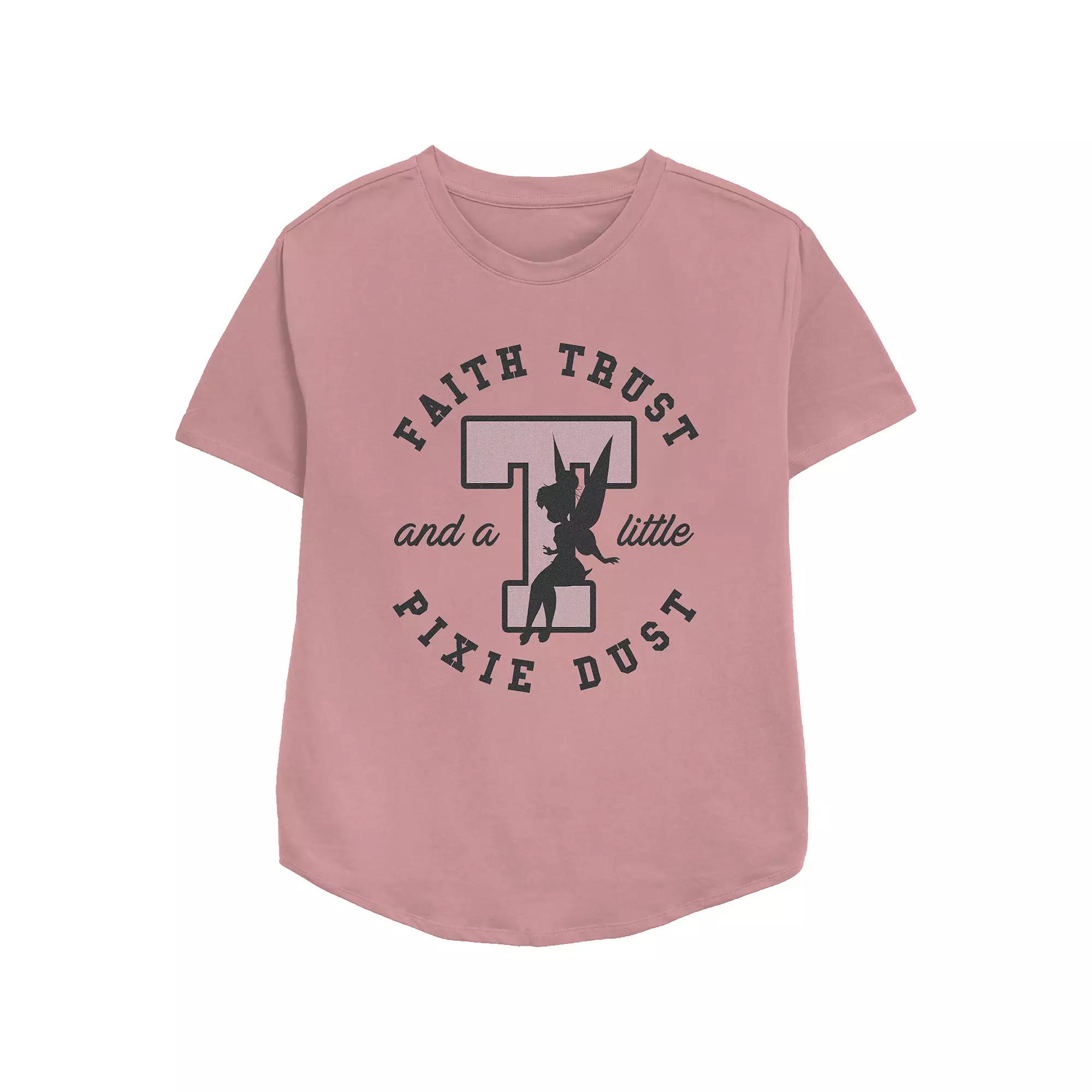 Disney's Tinker Bell Faith Trust And A Little Pixie Dust Stamp Relaxed Fit Women's Graphic Tee, Girl's,  Product Image