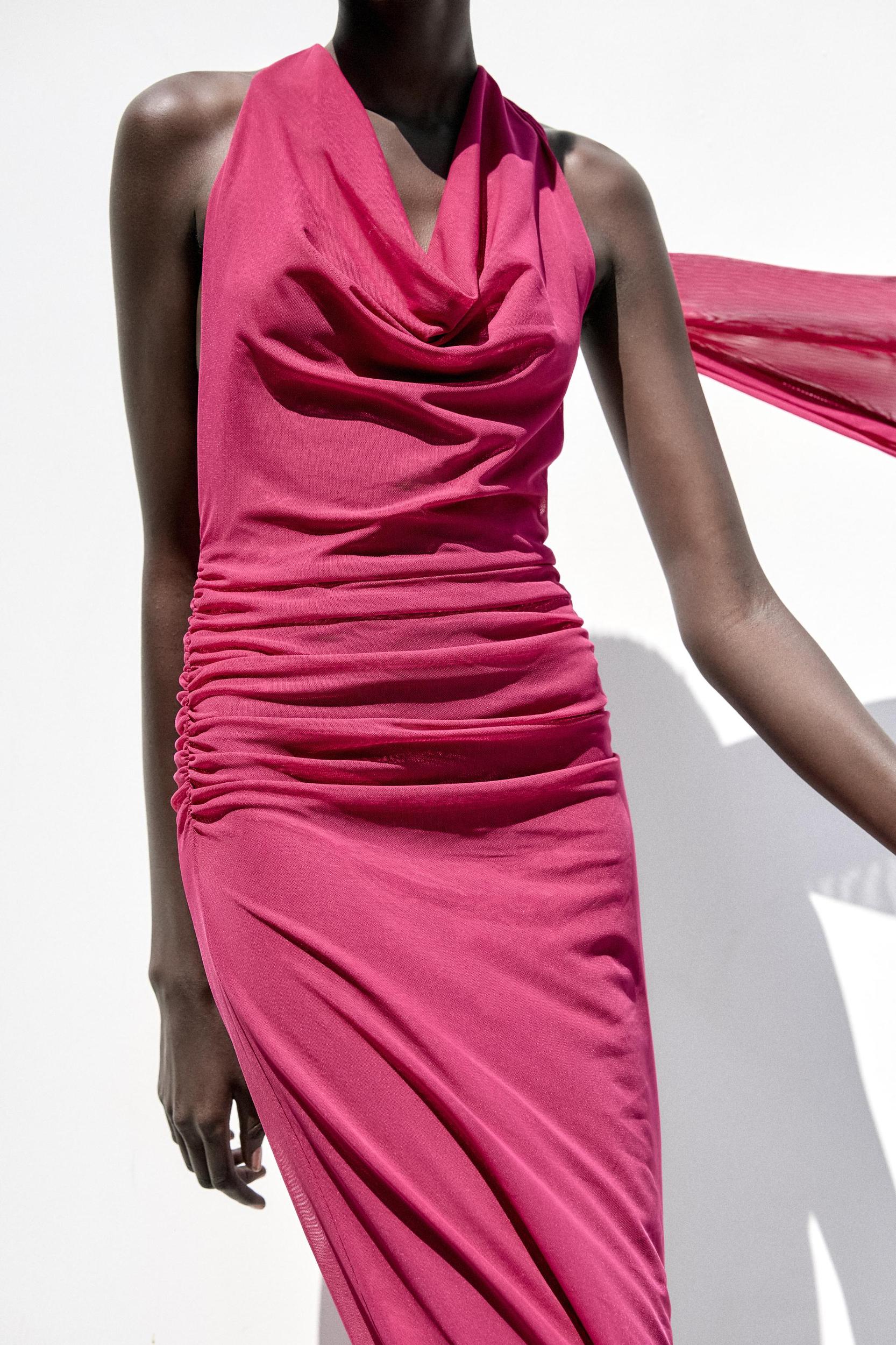 DRAPED HALTER TULLE DRESS Product Image