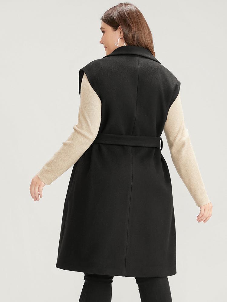 Solid Suit Collar Pocket Belted Sleeveless Coat Female Product Image