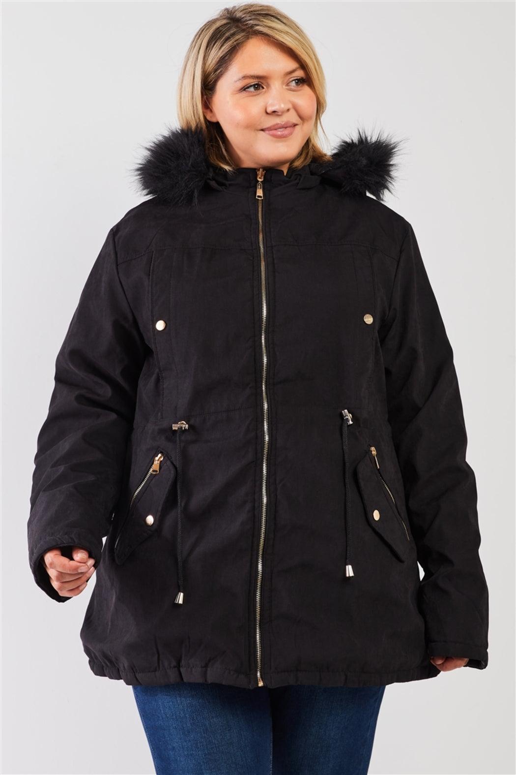 Plus Size Vegan Fur Double-Sided Parka & Puffer Jacket Product Image