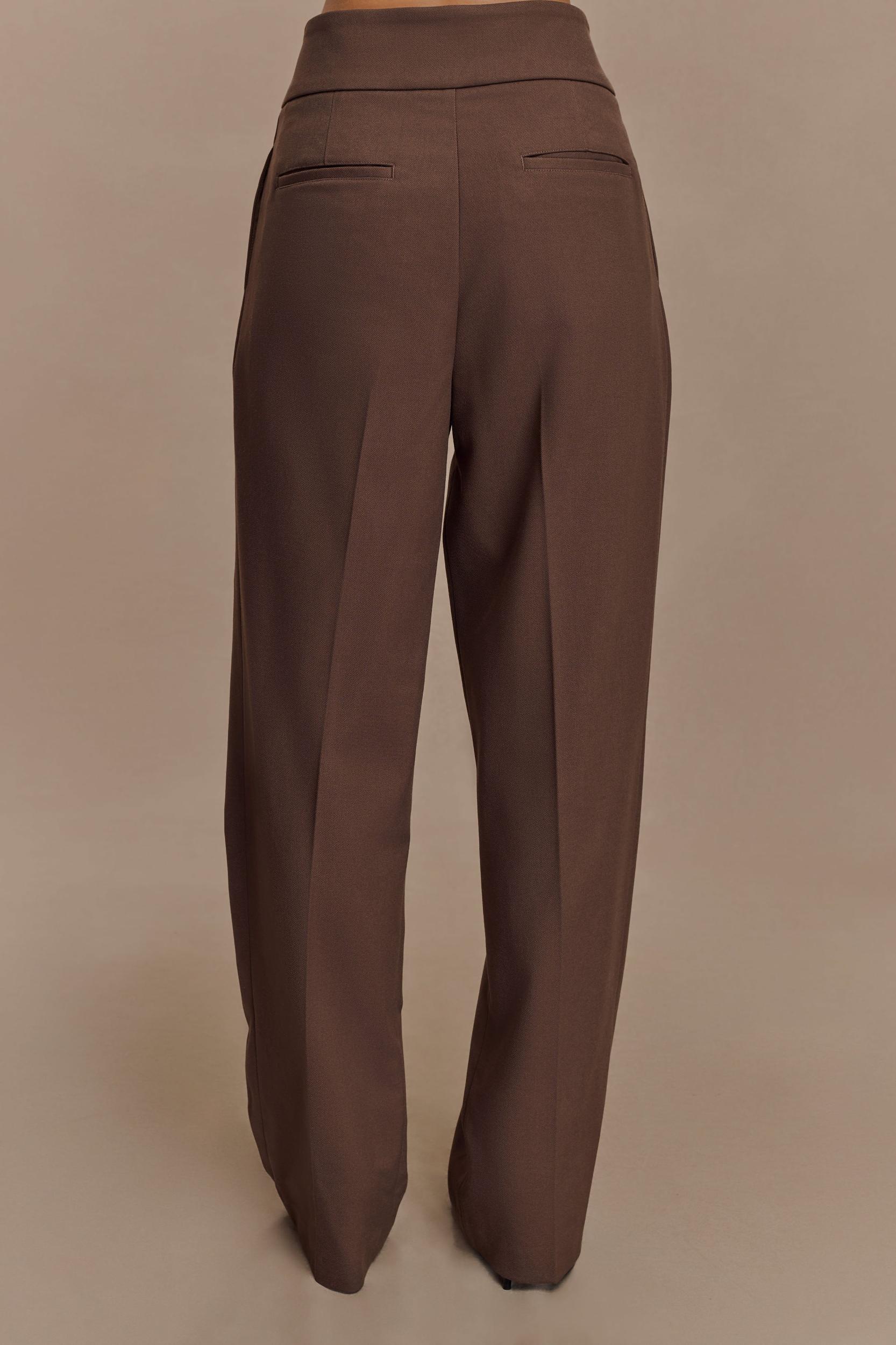 Penelope Pleated High Waisted Pants - Chocolate Product Image