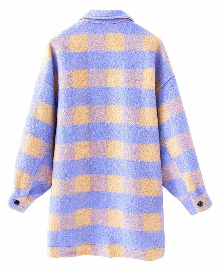 Single-breasted Plaid Loose Coat Product Image