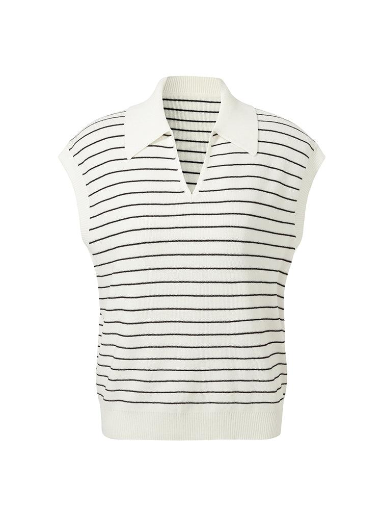 Tencel Stripe Women Cap Sleeve Knit Top Product Image