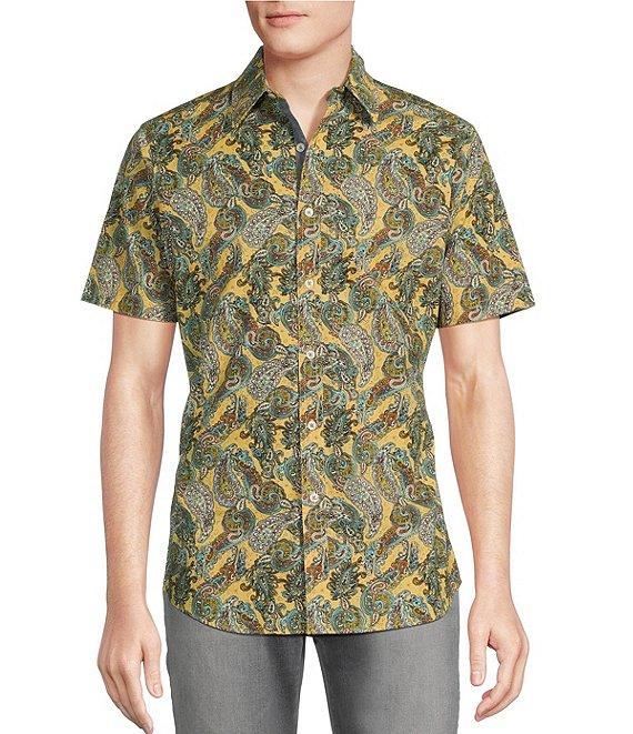 Cremieux Premium Denim Paisley Print Stretch Short Sleeve Woven Shirt Product Image