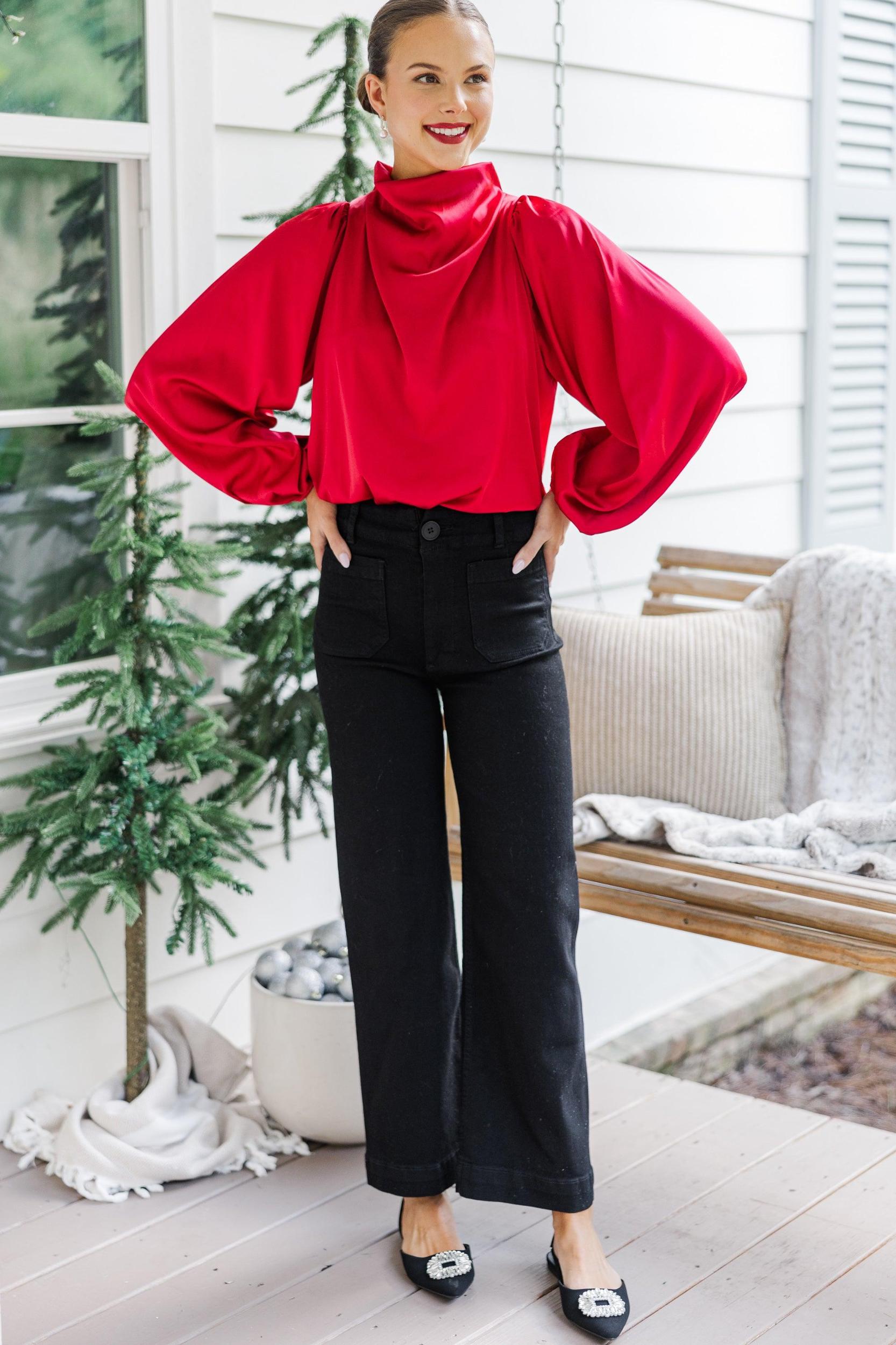 Embrace The Joy Red Satin Blouse Female Product Image