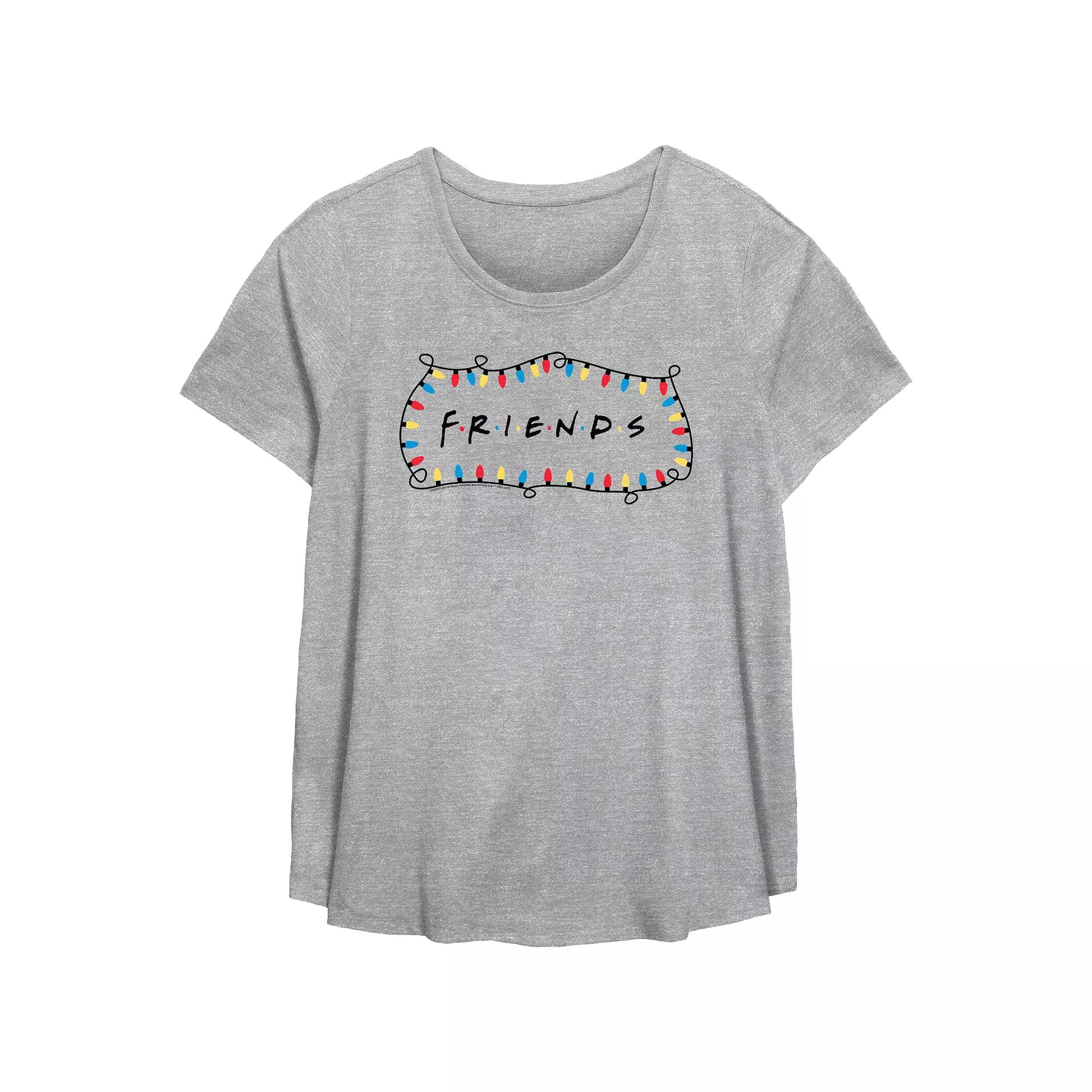Missy Plus Size Friends Logo Christmas Lights Scoopneck Flowy Tee, Girl's, Size: 0X, Grey Gray Product Image