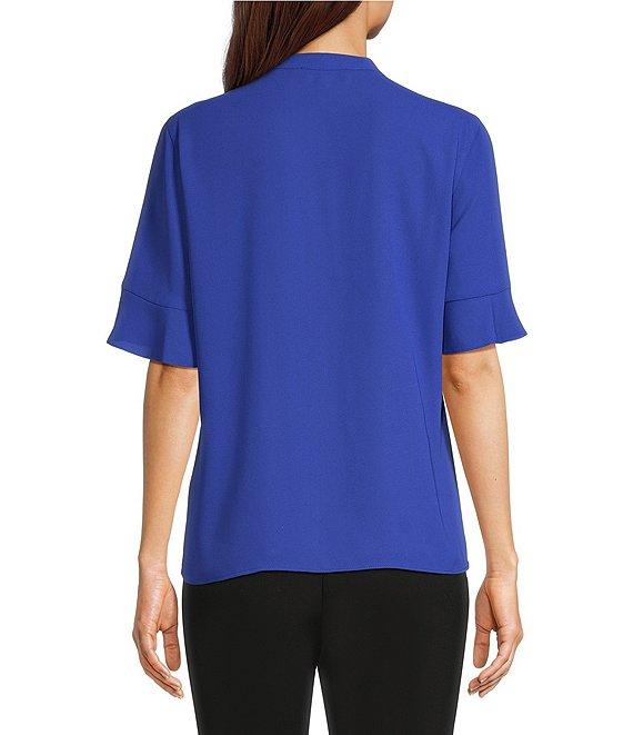 KARL LAGERFELD PARIS Ruffle Front V-Neck Short Flare Sleeve Blouse Product Image