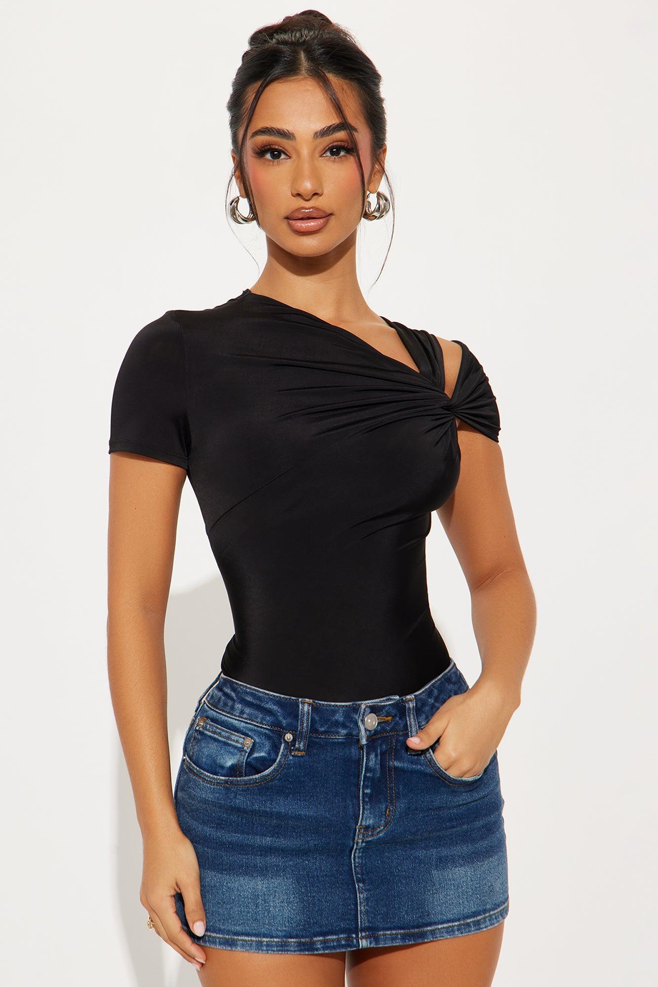 Twist It Up Cut Out Bodysuit  - Black Product Image