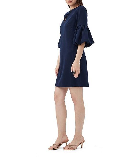Trina Turk Redford Dress Crepe Round Cutout Neck Elbow Sleeve Dress Product Image