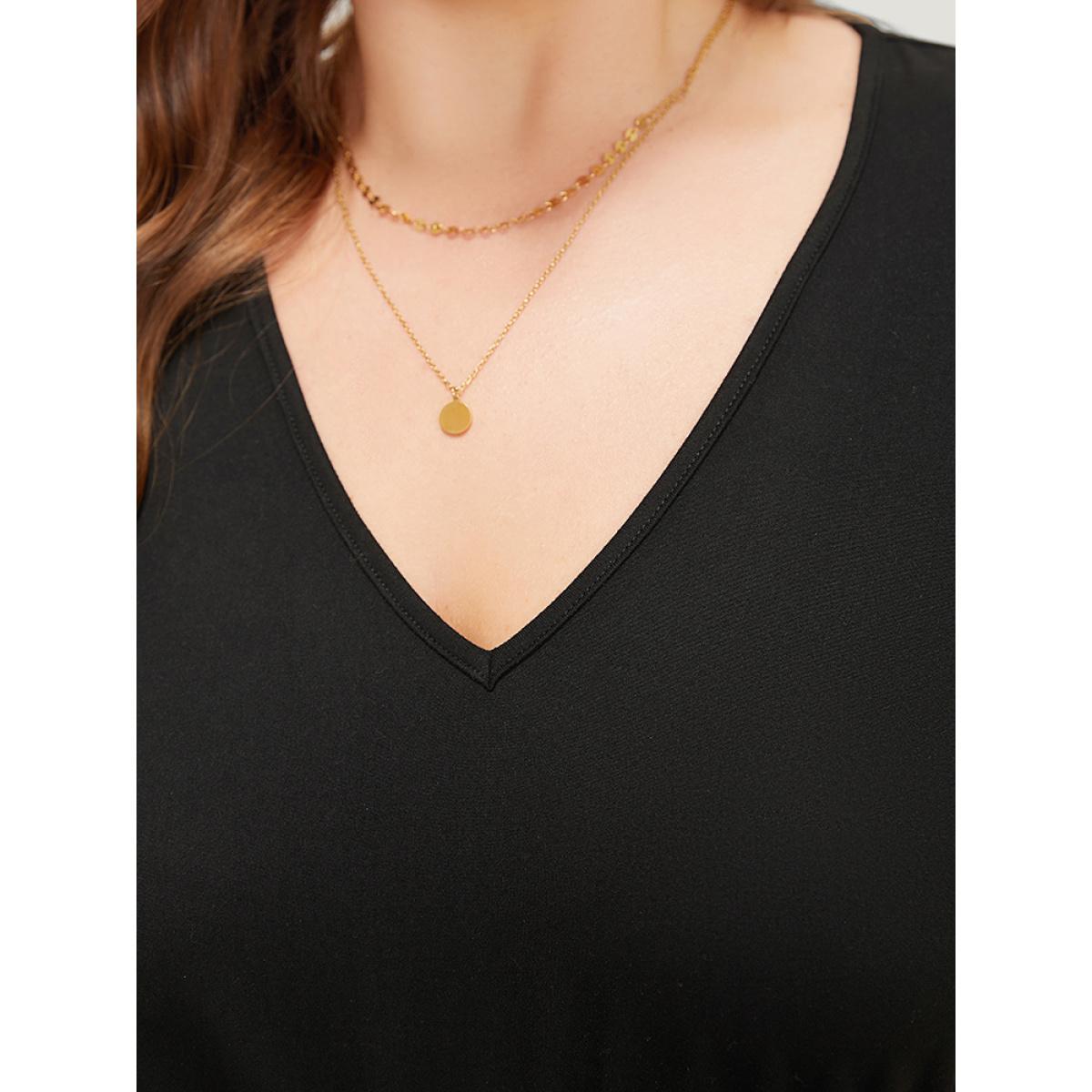 Plus Size Allover Print Contrast Belted Ruffle Sleeve Patchwork Dress Black Women Elegant Contrast V-neck Short sleeve Curvy Midi Dress BloomChic 10/M Product Image