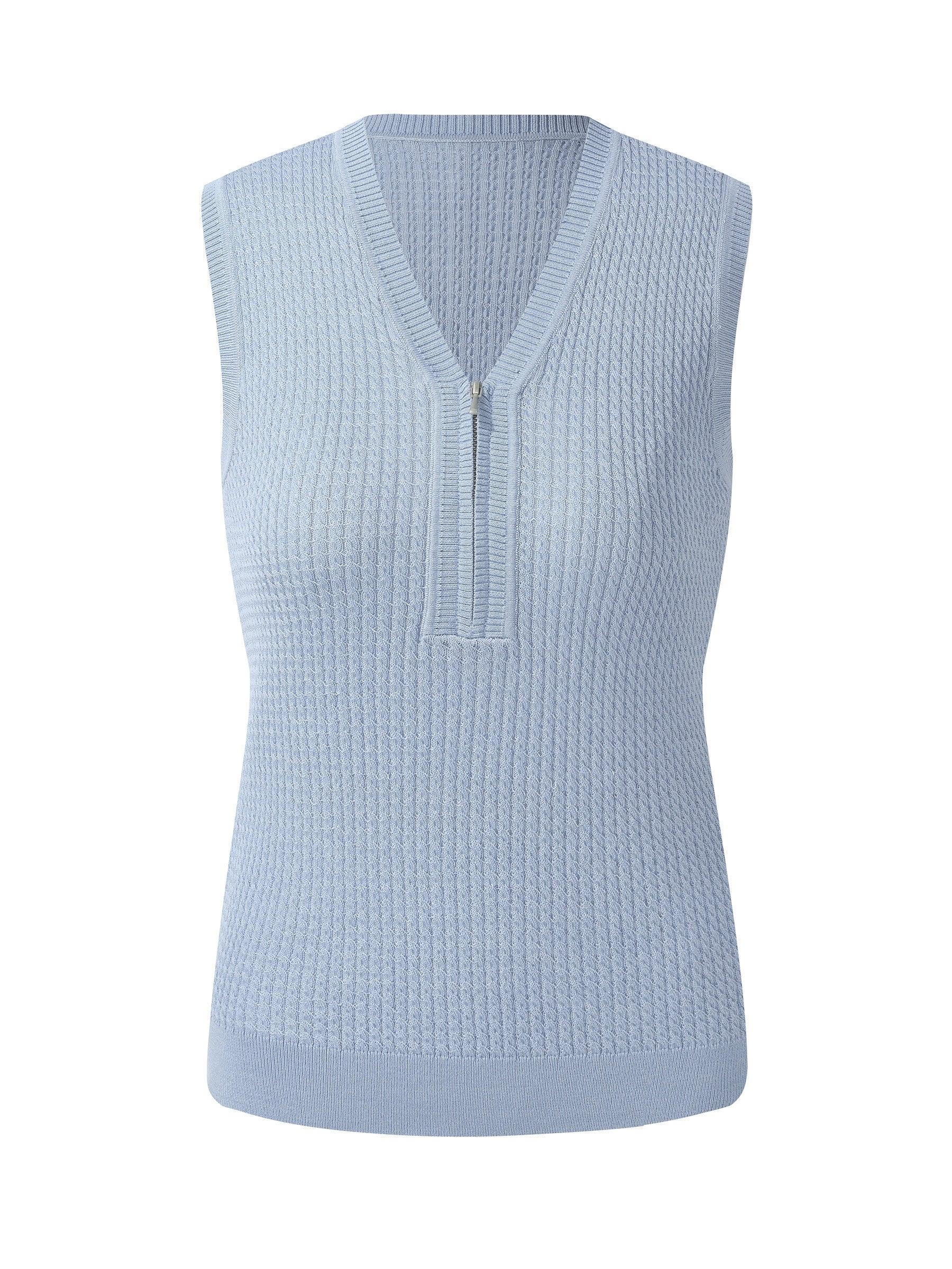 Tencel Blend Half-Zip Women V-Neck Knit Tank Top Product Image