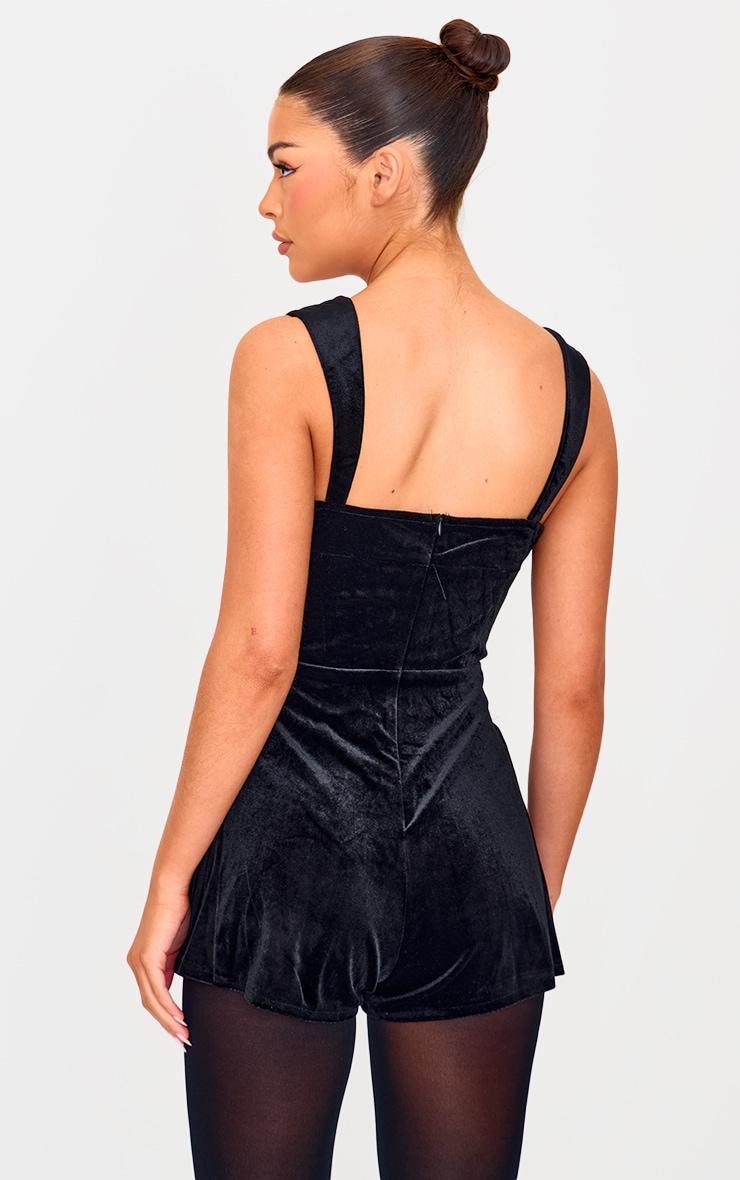 Black Velvet Strappy Bow Detail Romper Product Image