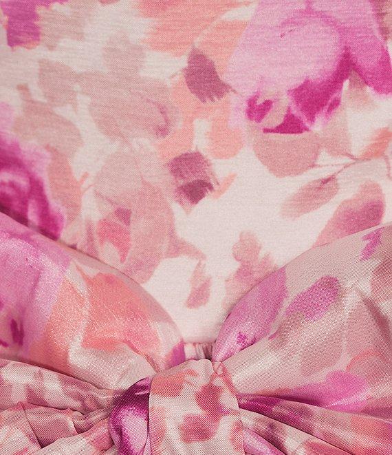 Allison & Kelly Sleeveless Taffeta Floral Print Square Neck Tie Back Dress Product Image