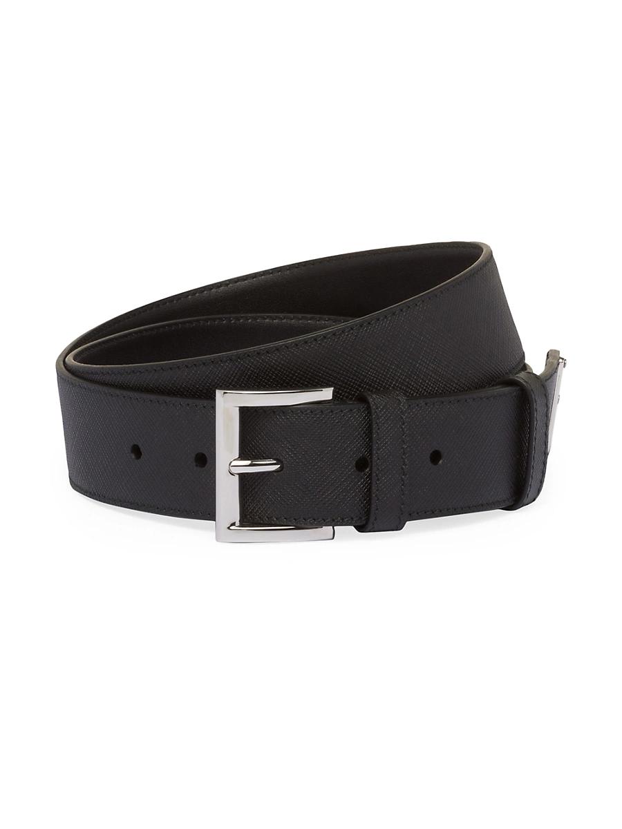 Mens Triangle Logo Saffiano Leather Belt Product Image