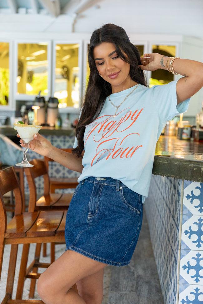 Happy Hour Light Blue Comfort Color Graphic Tee SALE Product Image