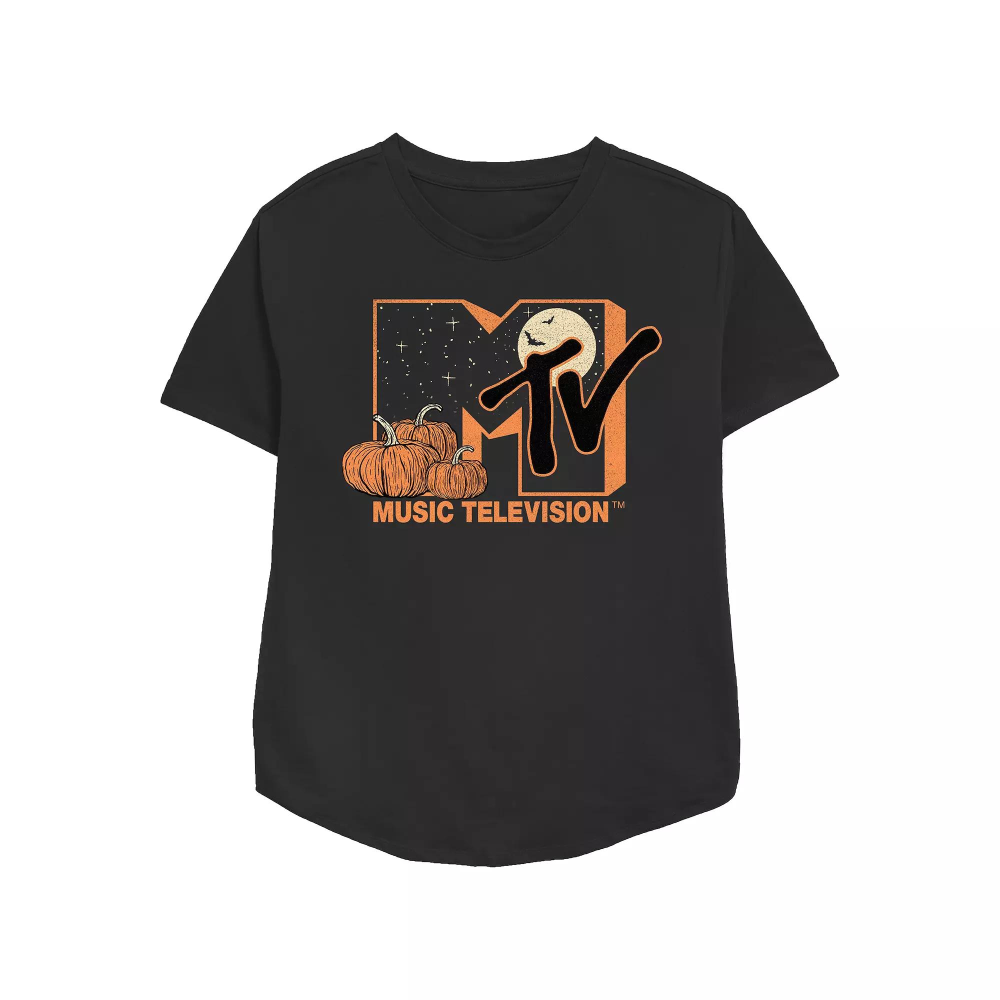 Women's MTV Pumpkin Patch Logo Relaxed Fit Graphic Tee, Size: XS, Black Product Image