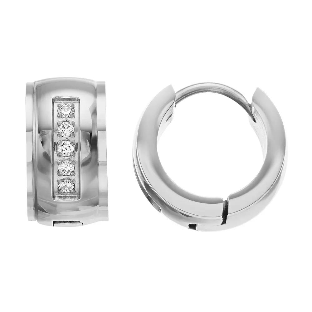 Diamond Brilliance Men's Stainless Steel 1/10 Carat T.W. Lab-Created Diamond Hoop Earrings, White Product Image