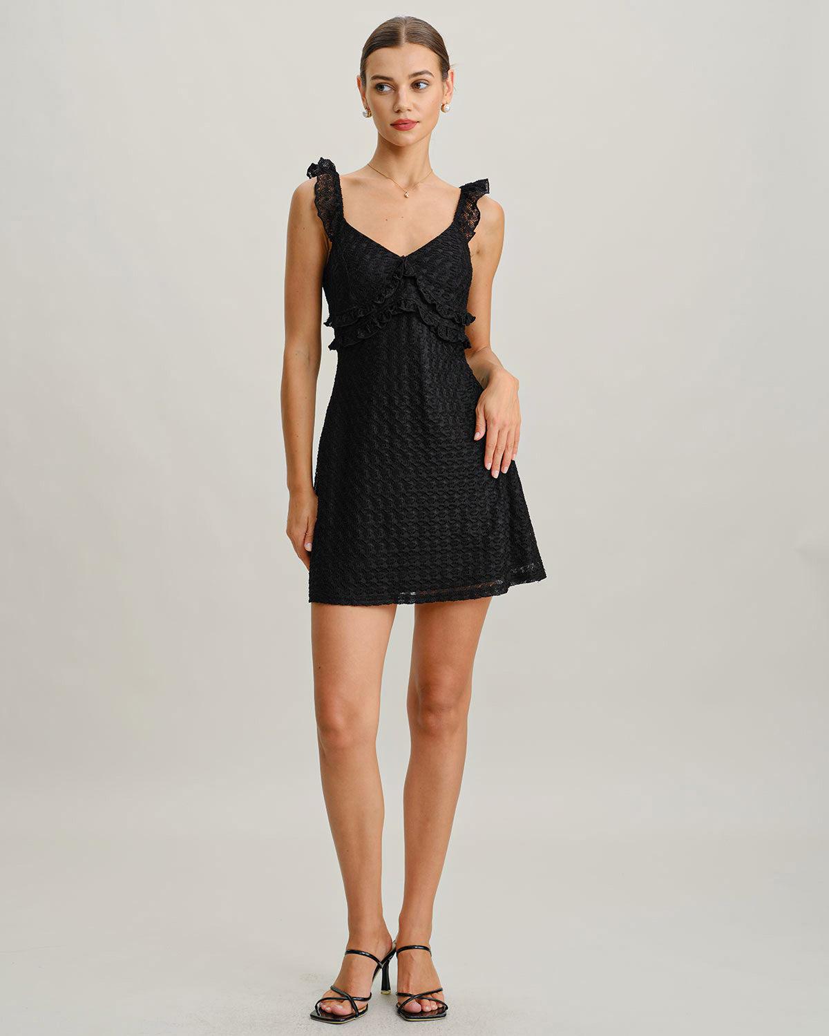 Black V Neck A-Line Slip Mini Dress Product Image