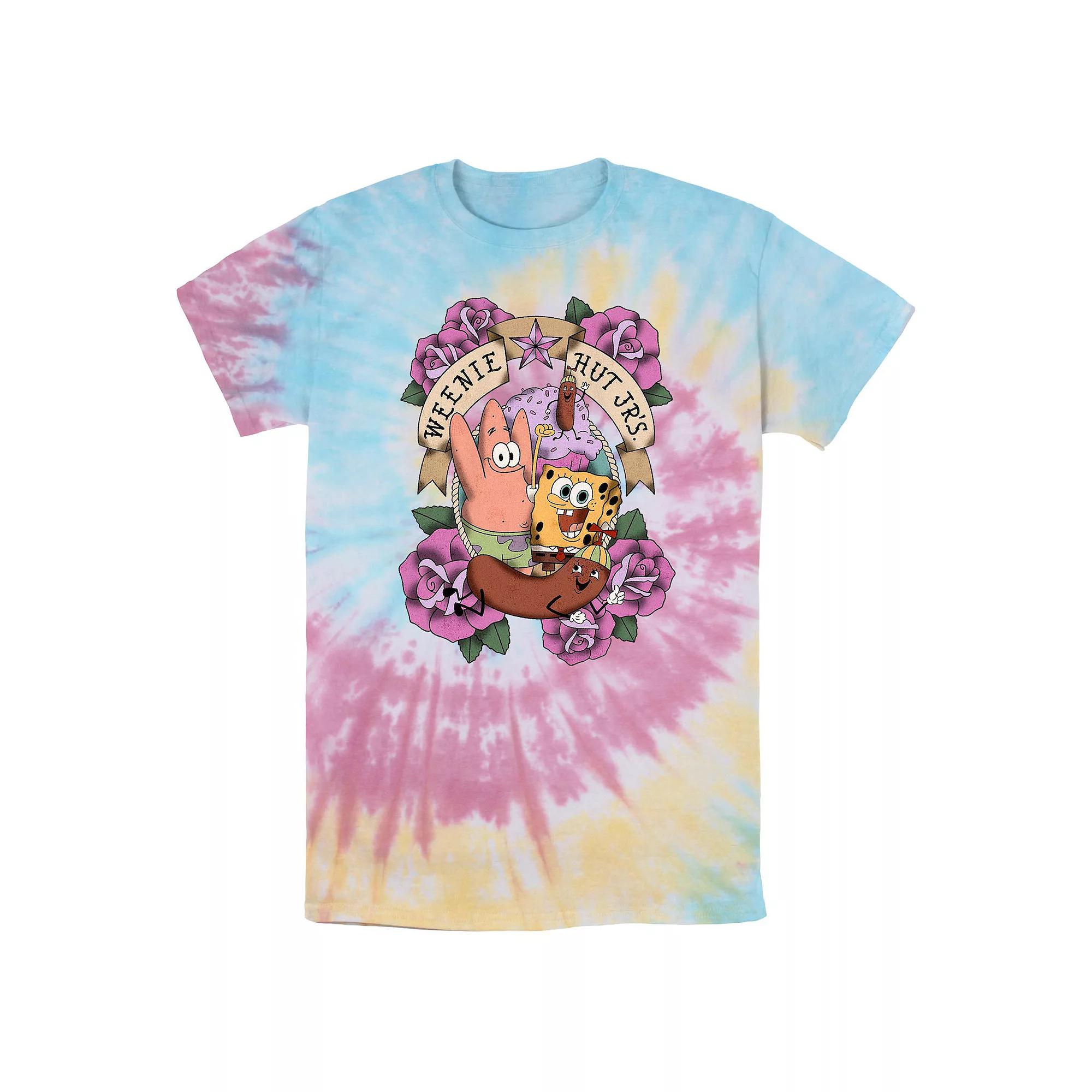 Men's SpongeBob SquarePants Weenie Hut Jr's Tie Dye Graphic Tee, Size: Small, Blue Pink Light Yellow Product Image