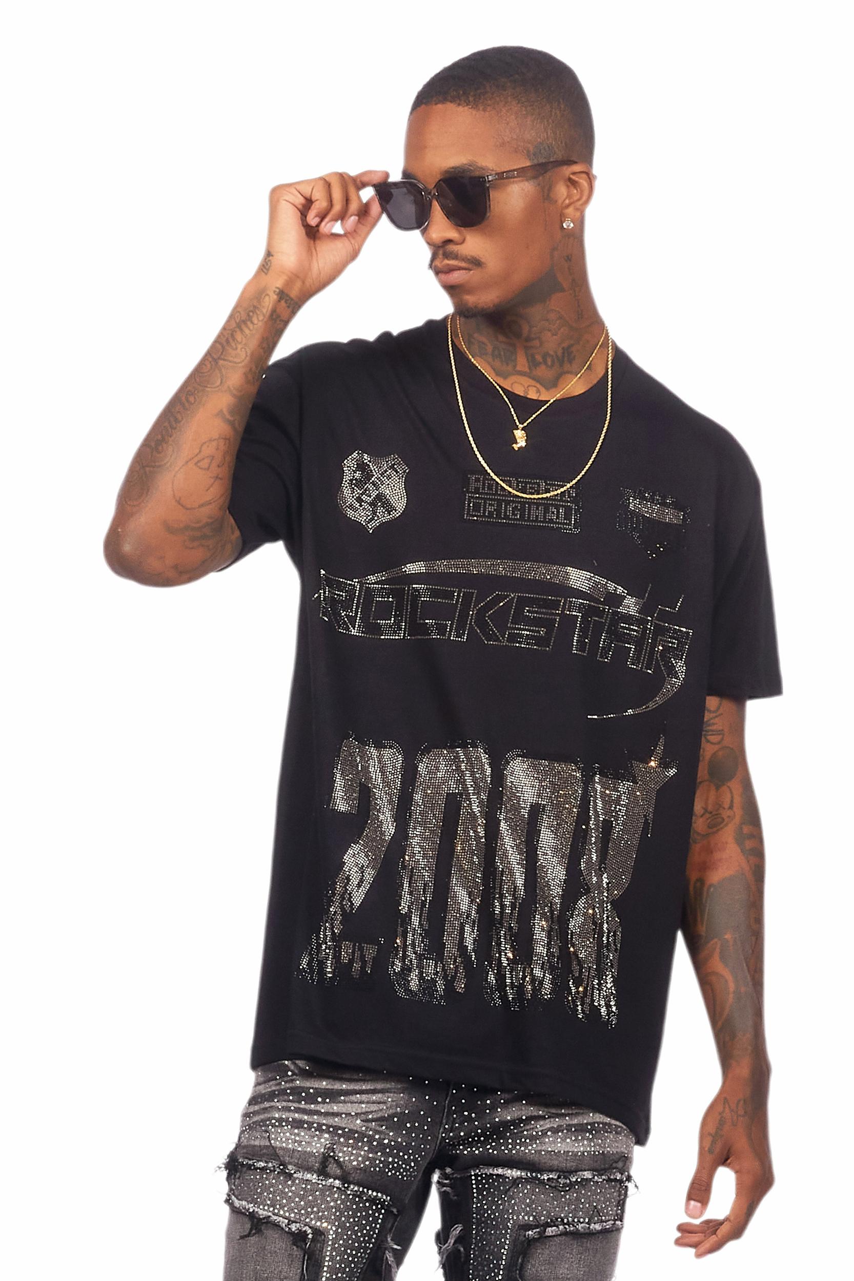 Kemora Black Rhinestone Oversized T-Shirt Female Product Image