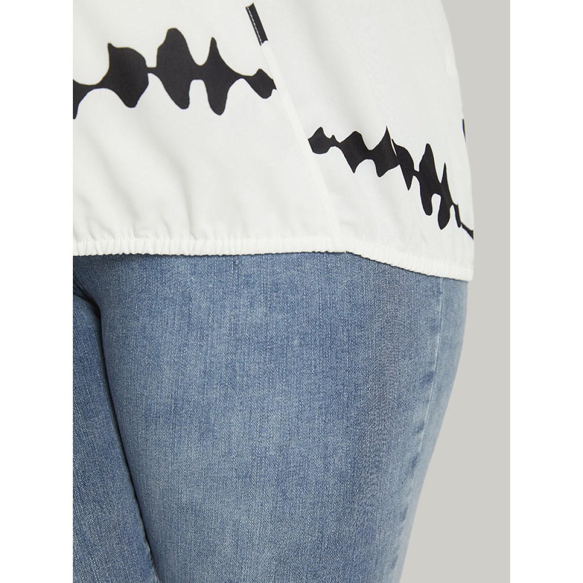 Plus Size White Striped Tie Dye V Neck Gathered Blouse Women Elegant Elbow-length sleeve V-neck Dailywear Blouses BloomChic 10/M Product Image