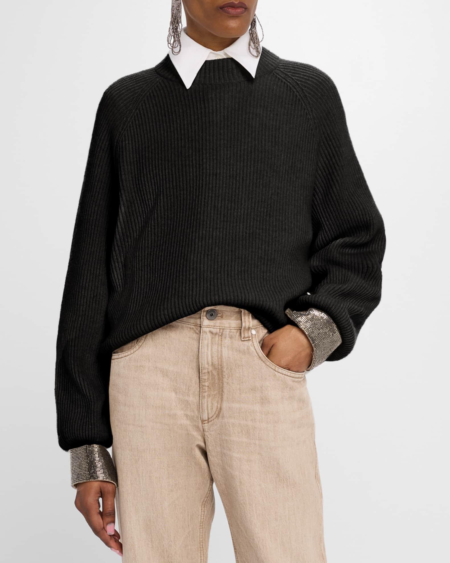 Monili-Cuff Cashmere Rib Crewneck Sweater Product Image