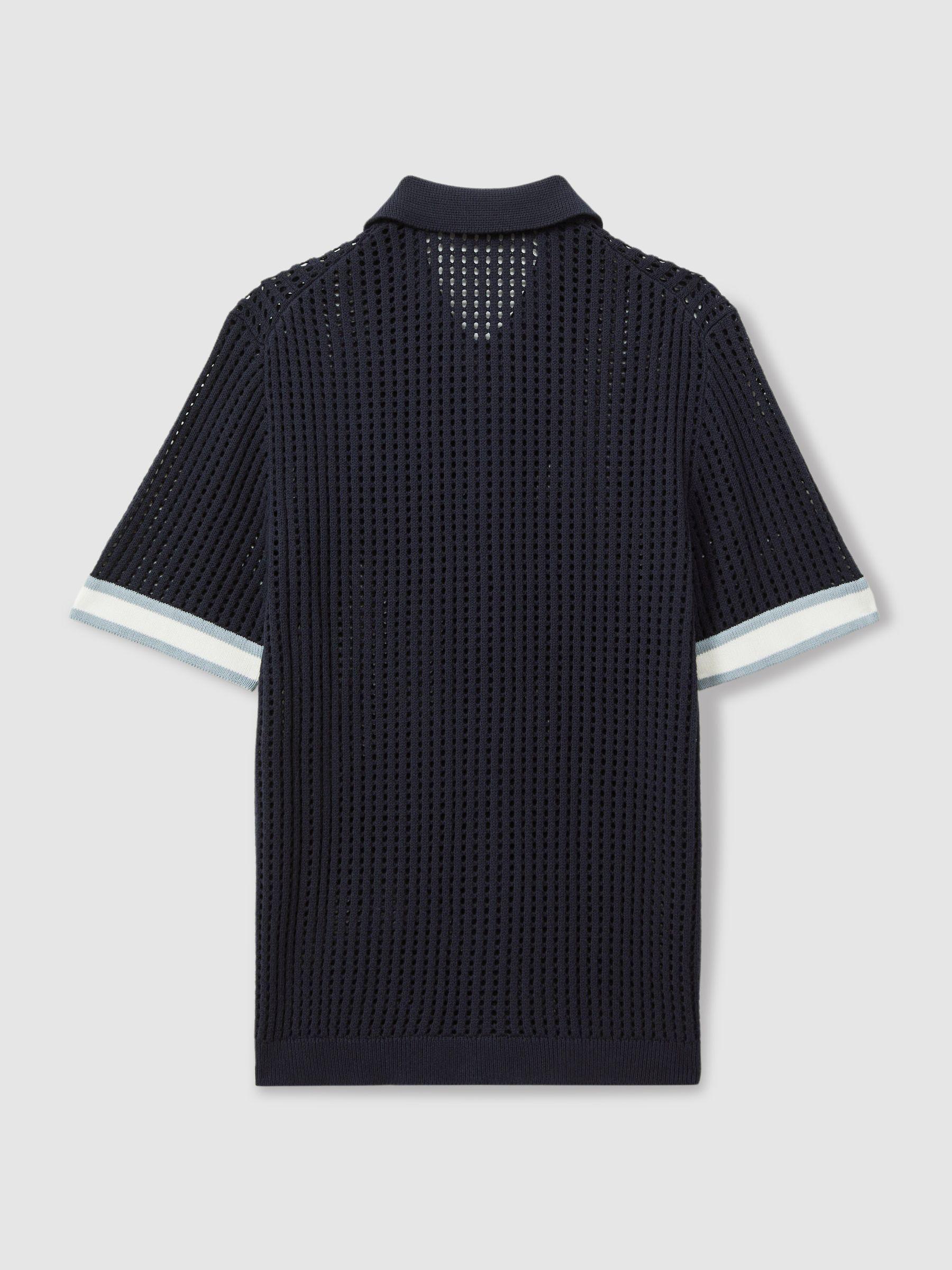 Reiss | Ché Open-Stitch Cuban Collar Shirt in Navy Product Image