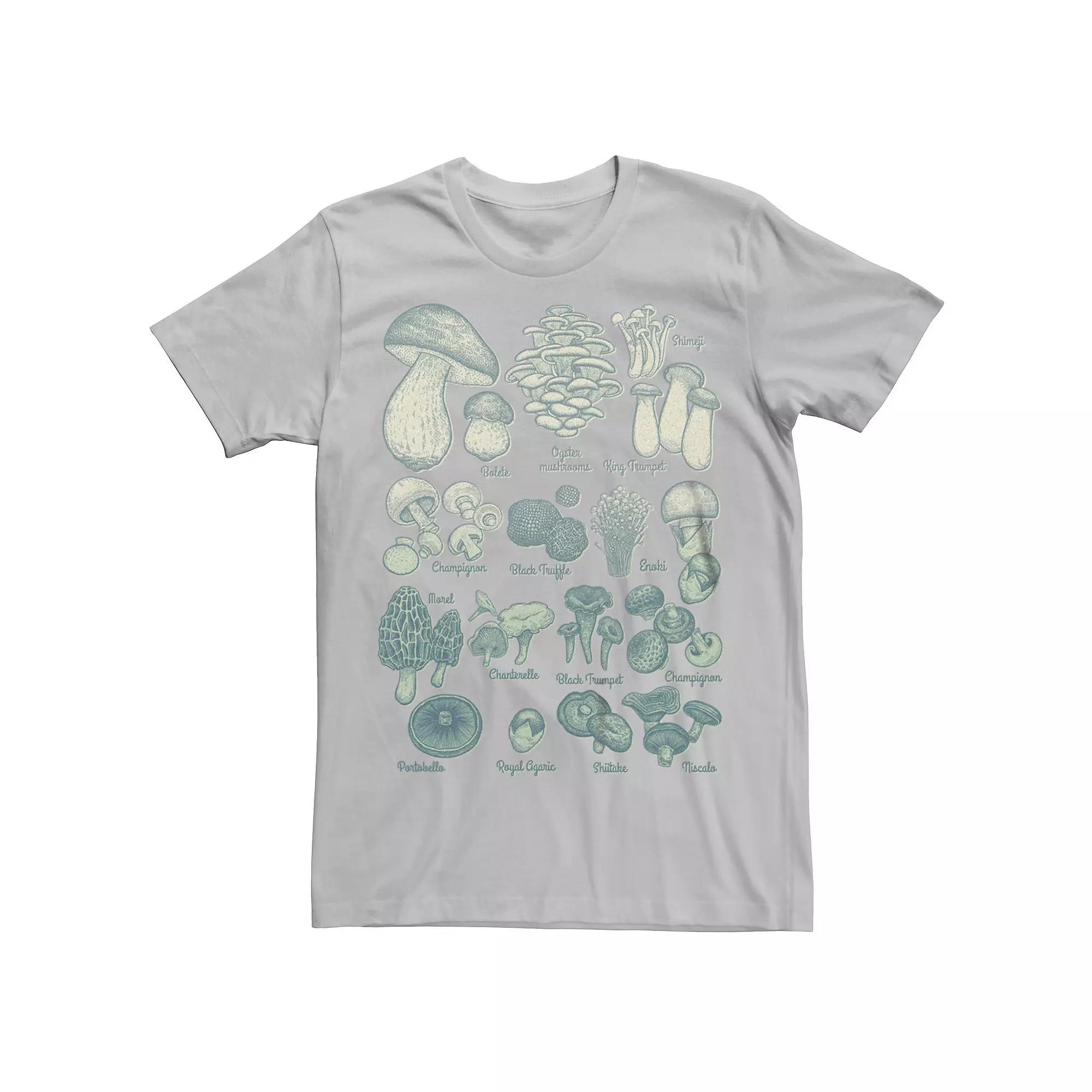 Men's Mushrooms Chart Drawing Graphic Tee, Size: Large, Silver Product Image