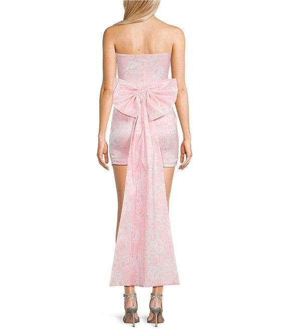 Allison & Kelly Strapless Taffeta Floral Print Bow Back Mini Dress Product Image