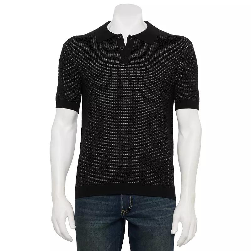 Men's For The Republic Short Sleeve Textured Polo, Size: Large, Black Product Image