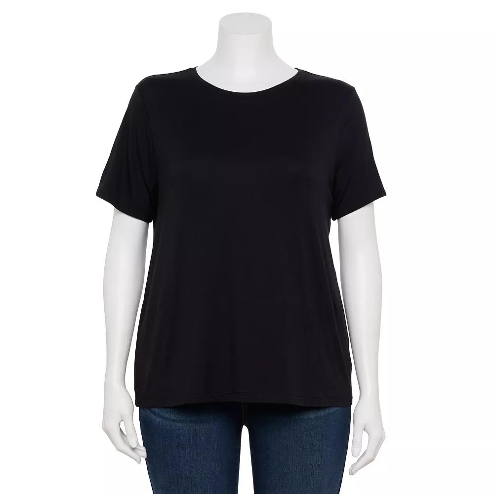 Plus Size Nine West Essential Crewneck Tee, Women's, Size: 0X, Mineral Black Product Image