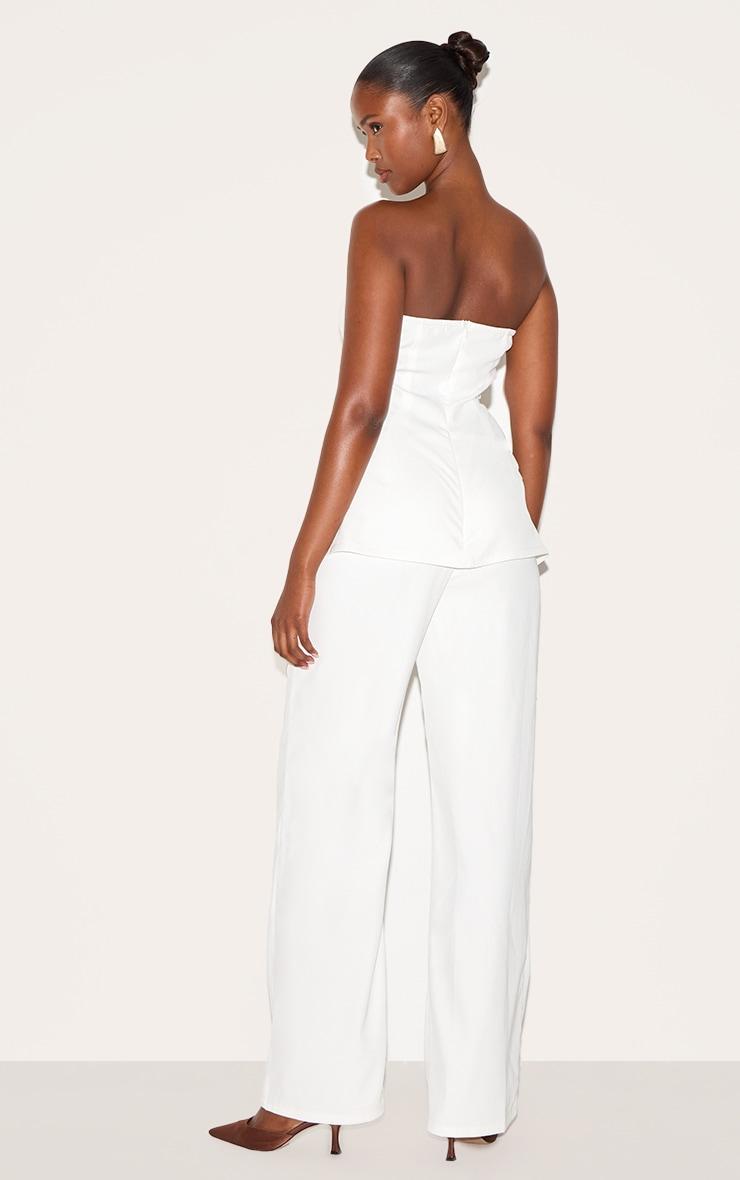 White Woven Tailored Longline Bandeau Flared Jumpsuit Product Image
