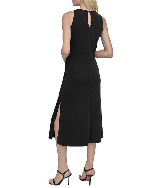 DKNY by Donna Karan Matte Jersey Crew Neck Sleeveless Sheath Midi Dress Product Image
