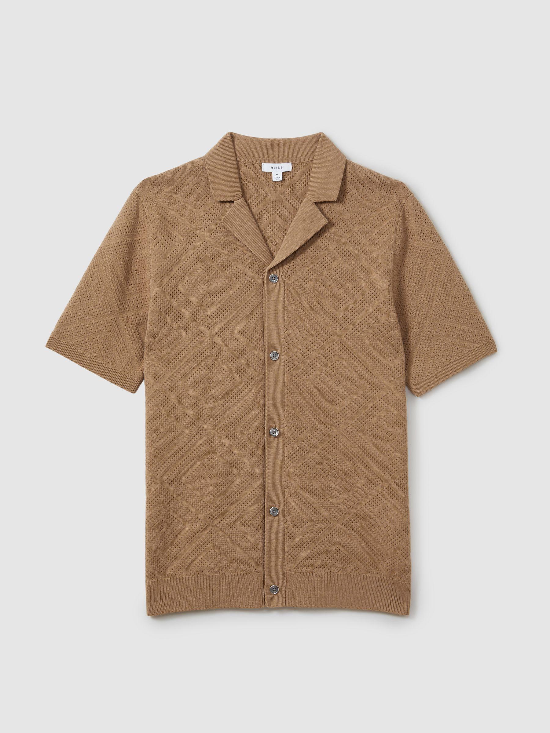 Cotton Cuban Collar Shirt in Camel Product Image