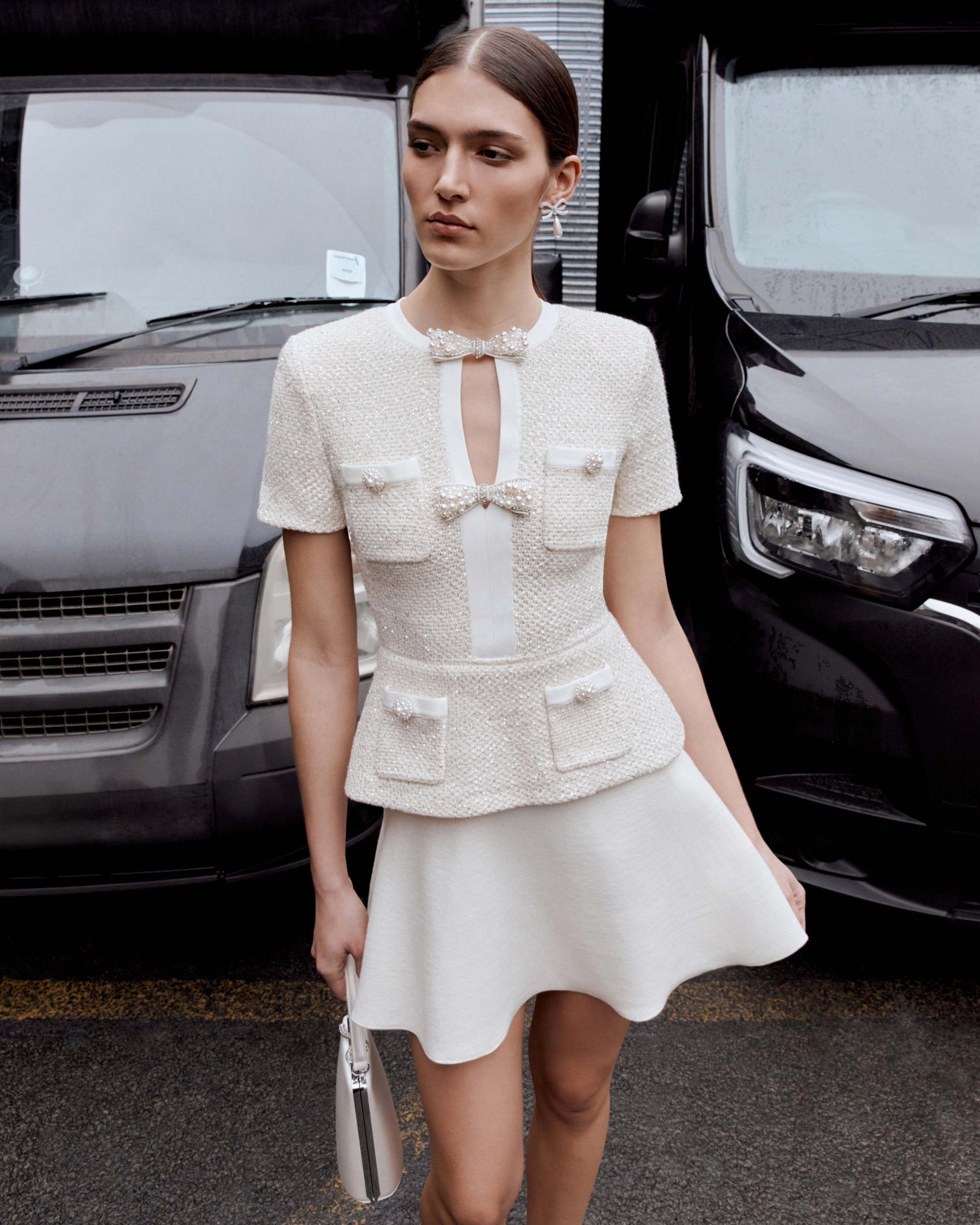 Cream Sequin Knit Mini Dress Product Image