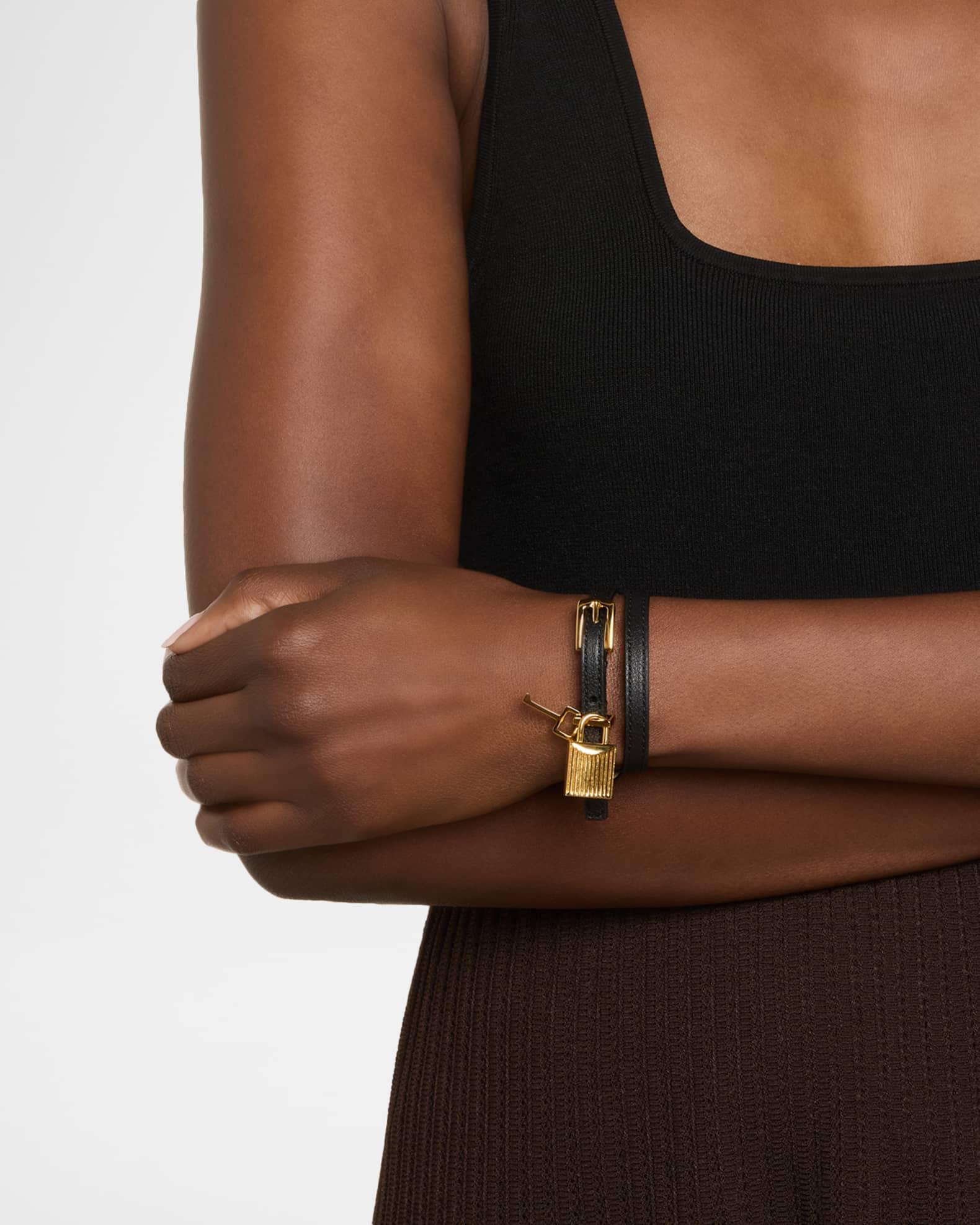 Lock-Pendant Leather Wrap Bracelet Product Image