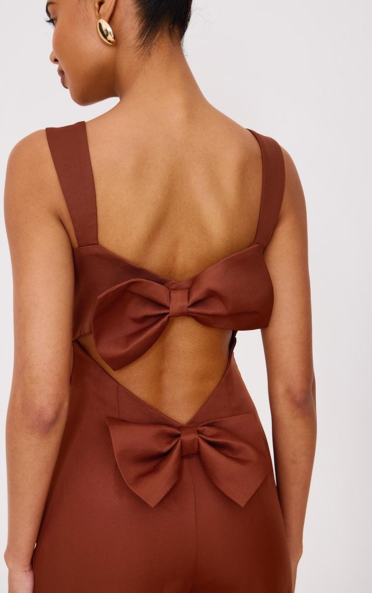 Chocolate Woven Cut Out Bow Detail Jumpsuit Product Image