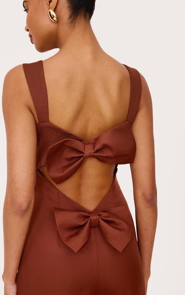 Chocolate Woven Cut Out Bow Detail Jumpsuit Product Image