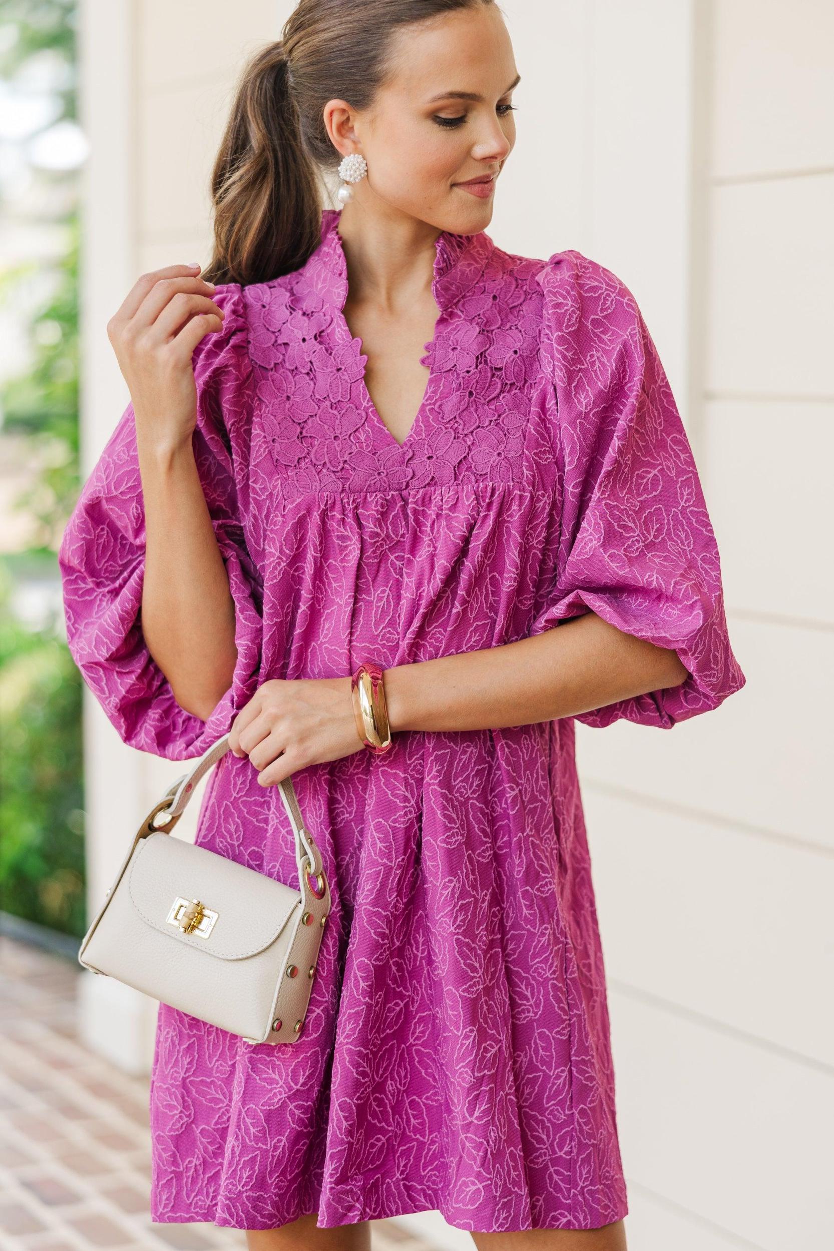 Get Back To You Magenta Purple Lace Dress Female Product Image