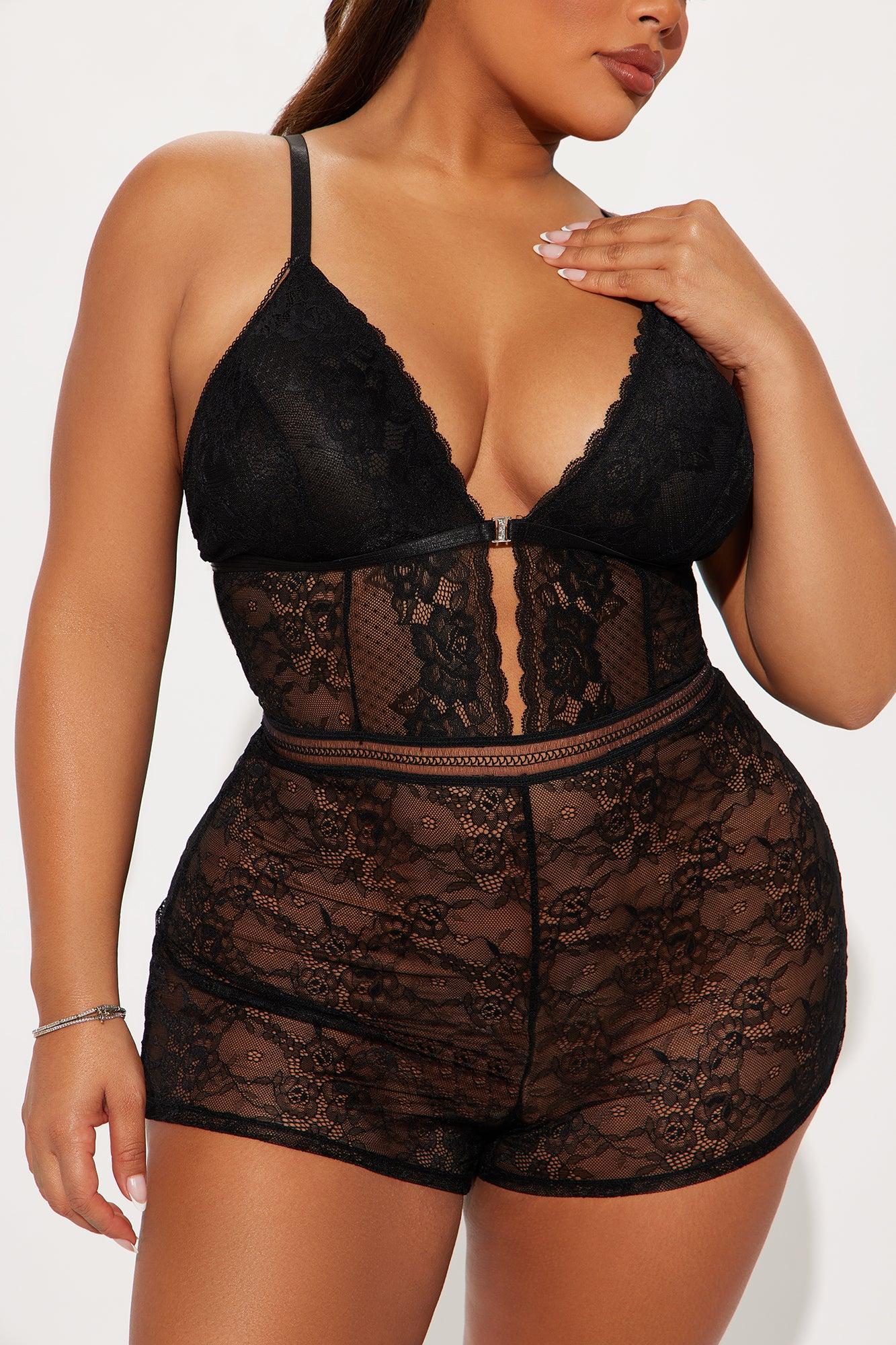 Cause A Flutter Lace Romper Teddy - Black Product Image