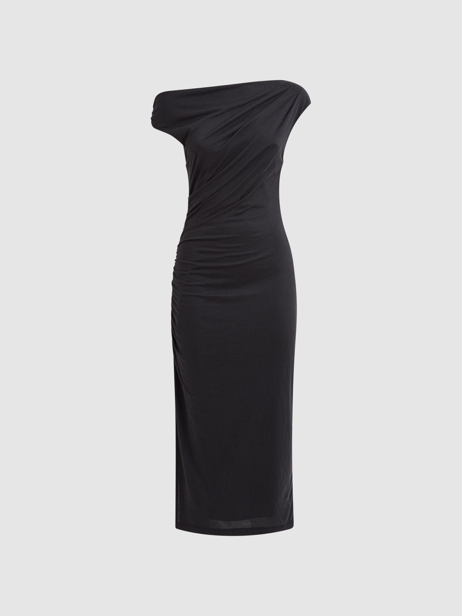 Bodycon Ruched Midi Dress in Charcoal Product Image