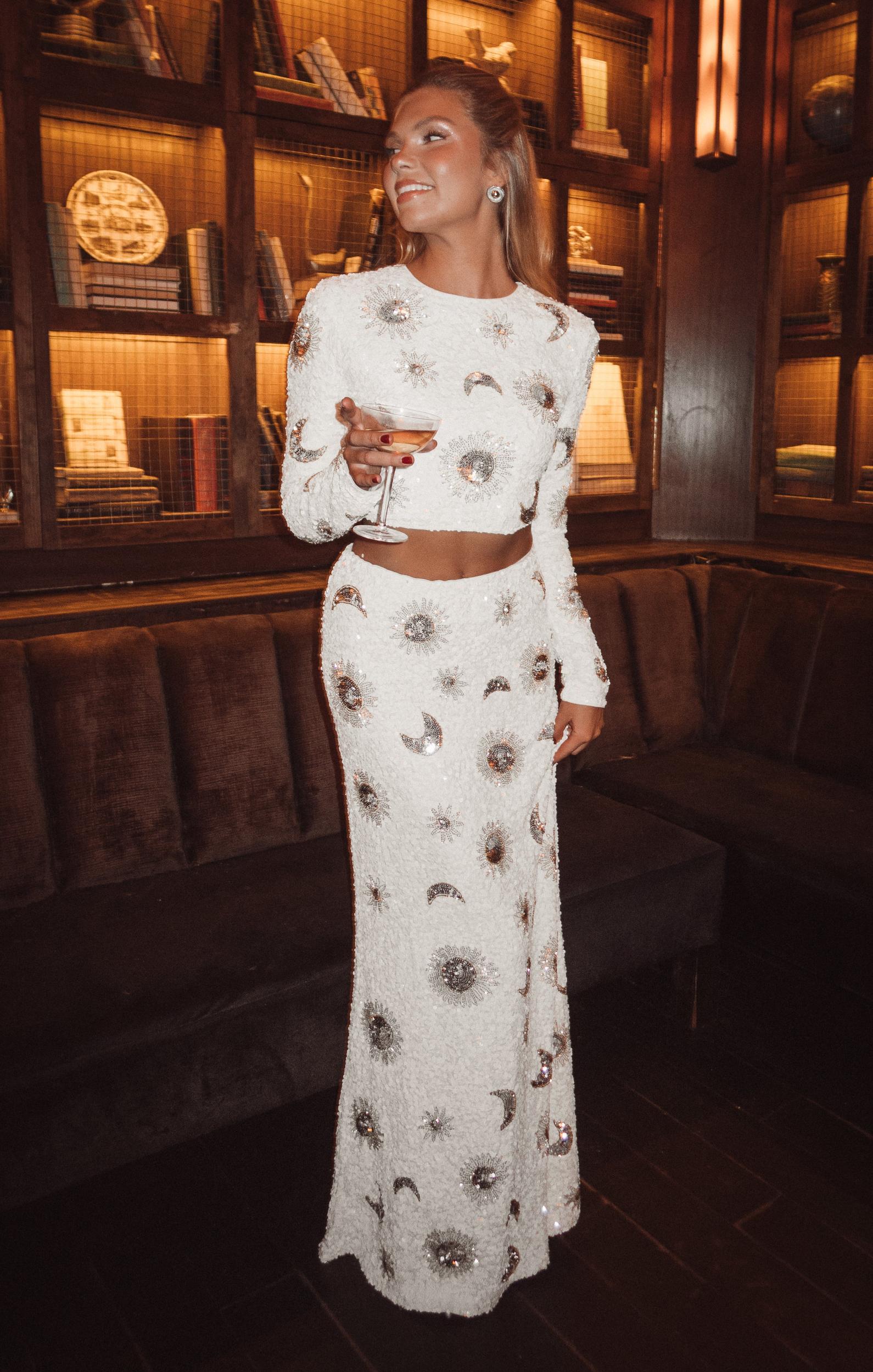 RSVP Skirt ~ White Celestial Sequins Product Image