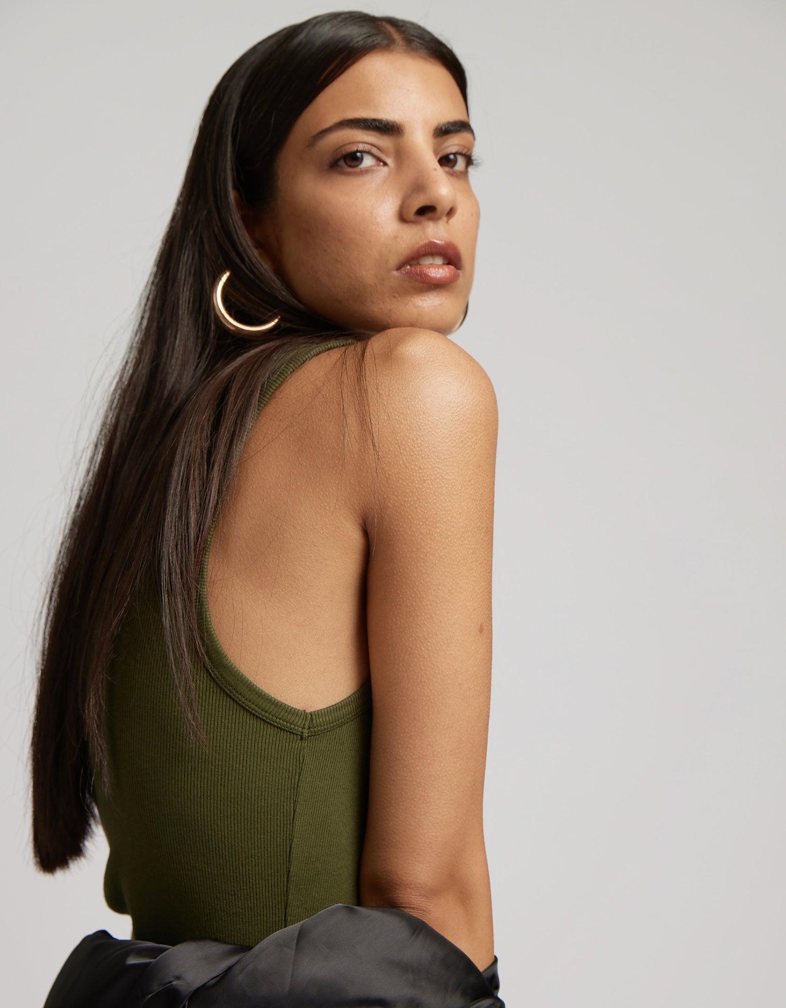 Women Organic Rib Tank Top - Coffee Brown Product Image