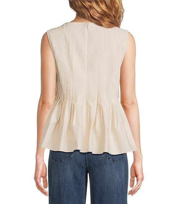 Gibson & Latimer Woven Pleated Round Neck Sleeveless Flounce Peplum Top Product Image
