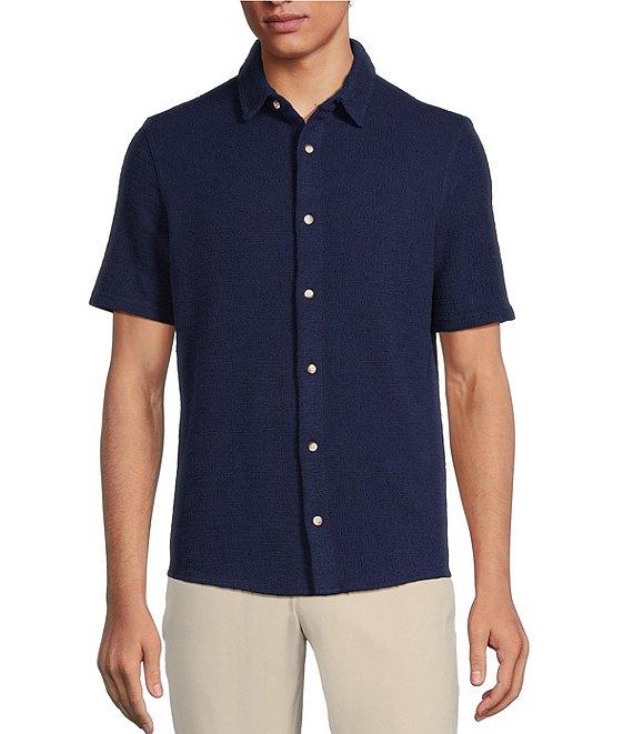 Rowm Short Sleeve Textured Solid Coatfront Shirt Product Image