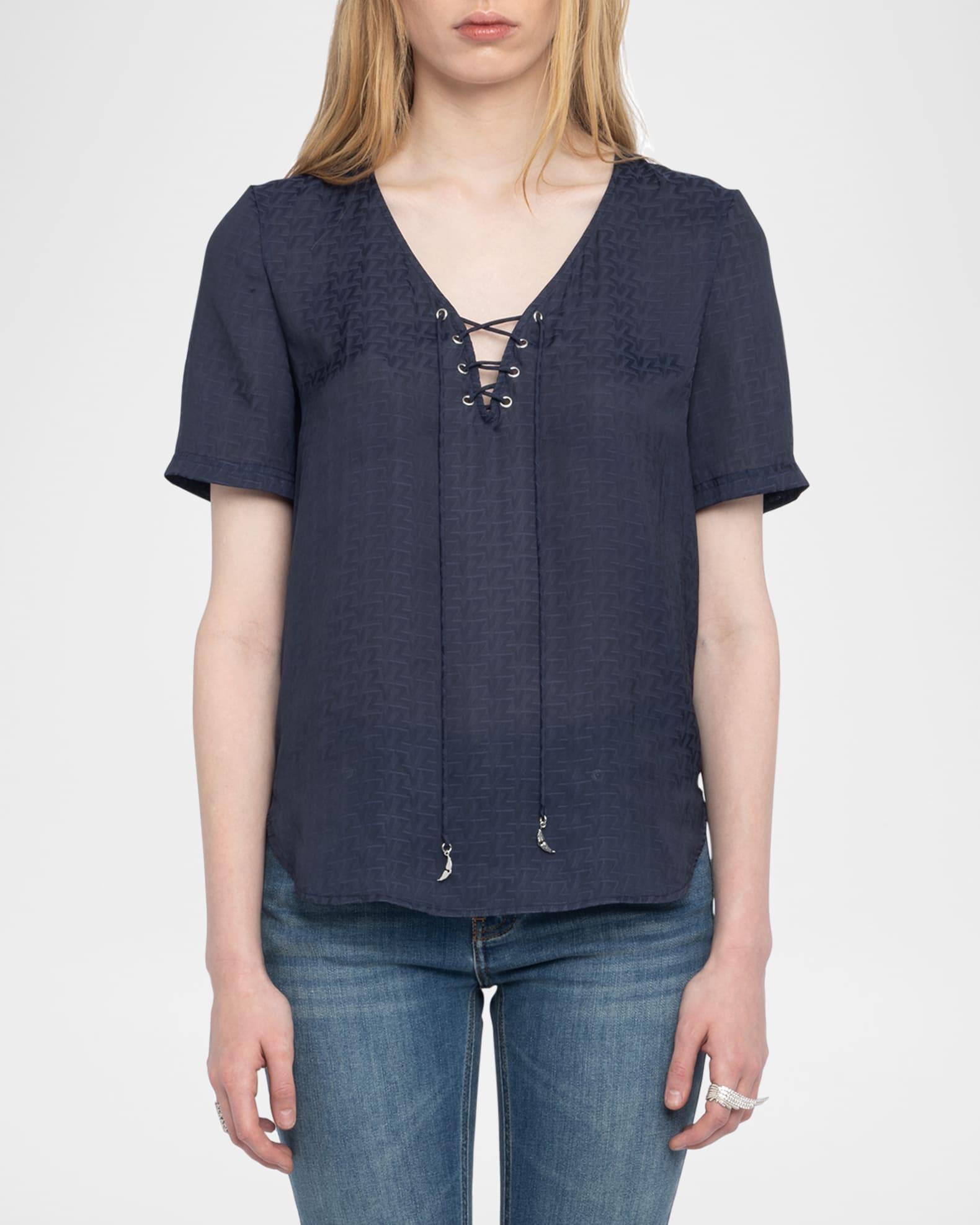 Terzo Jacquard Satin Lace-Up Top Product Image