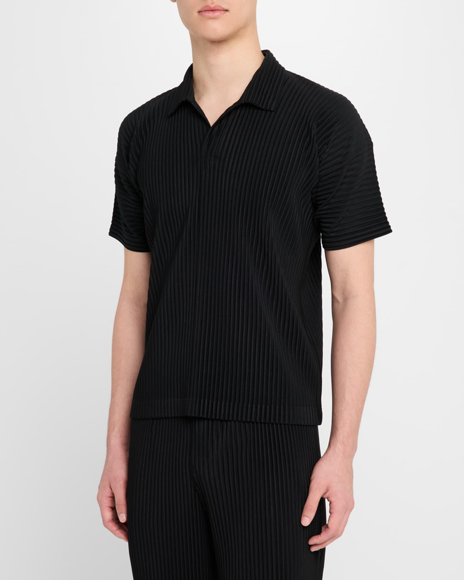 Men's Pleated Johnny Collar Polo Shirt Product Image