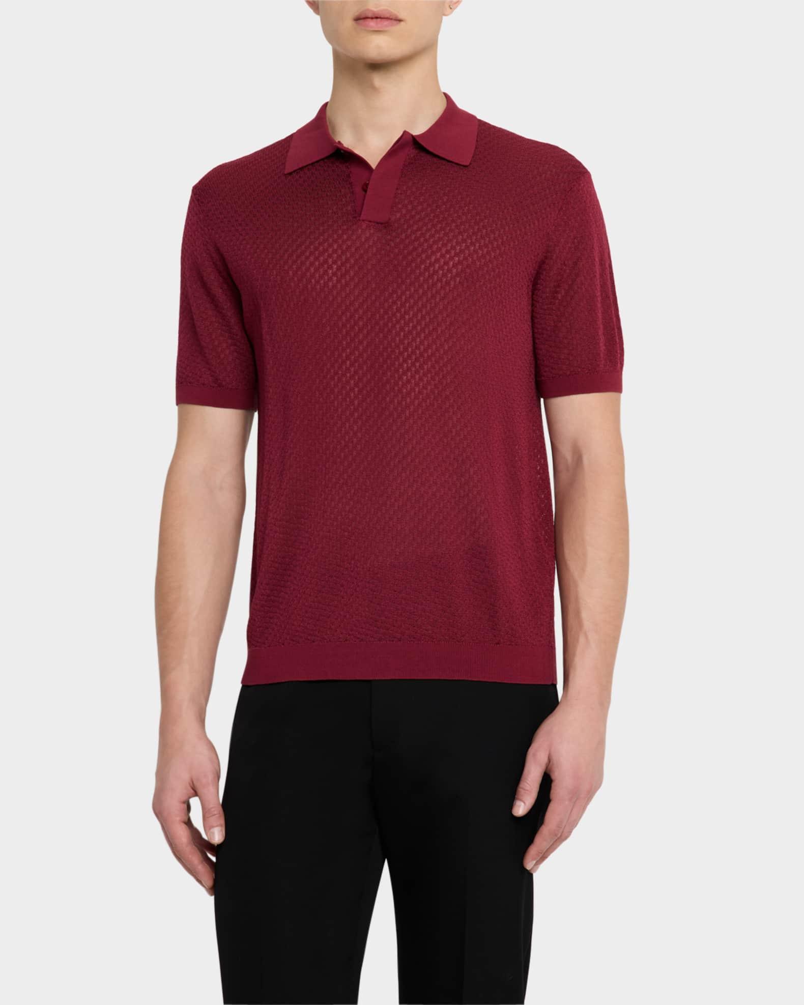 Men's Micro-Jacquard Short-Sleeve Polo Sweater Product Image