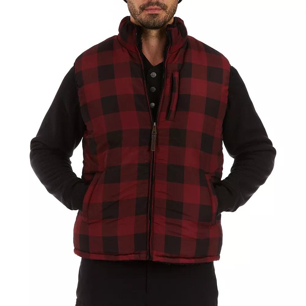 Men's Smith's Workwear Printed Sherpa-Lined Vest, Size: XXL, Dark Red Buffalo Product Image
