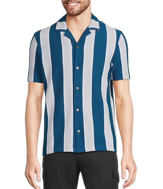 Murano Interdimensional Collection Slim Fit Striped Rib Camp Collar Knit Shirt Product Image